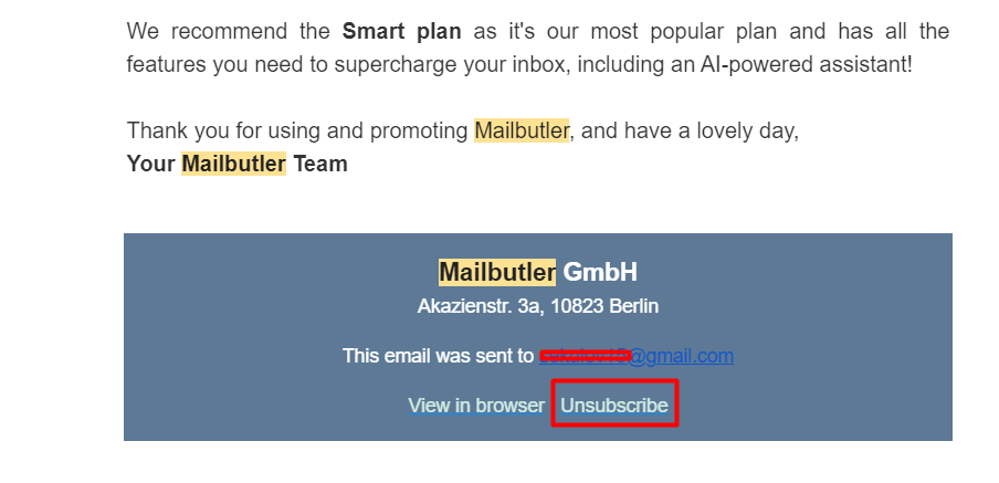Unsubscribe from email