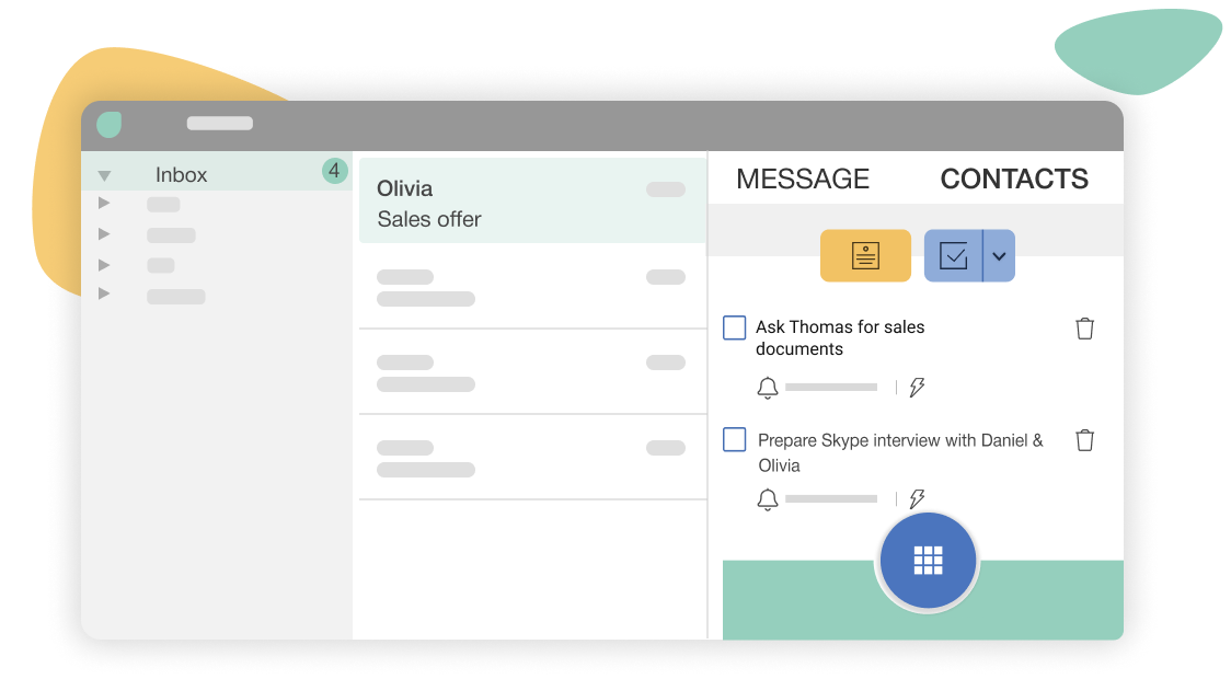 The inbox screen showing Mailbutler Tasks in the Mailbutler Sidebar
