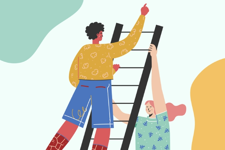 A graphic of someone climbing a ladder