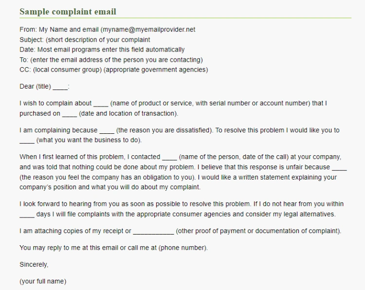 Formal Complaint Email Template