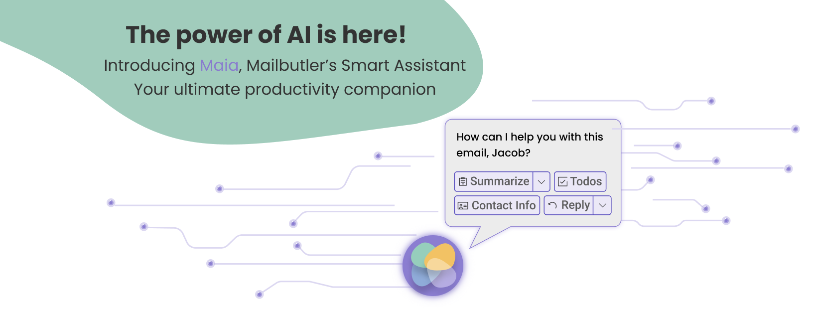 A graphic introducing Maia, the Mailbutler Smart Assistant
