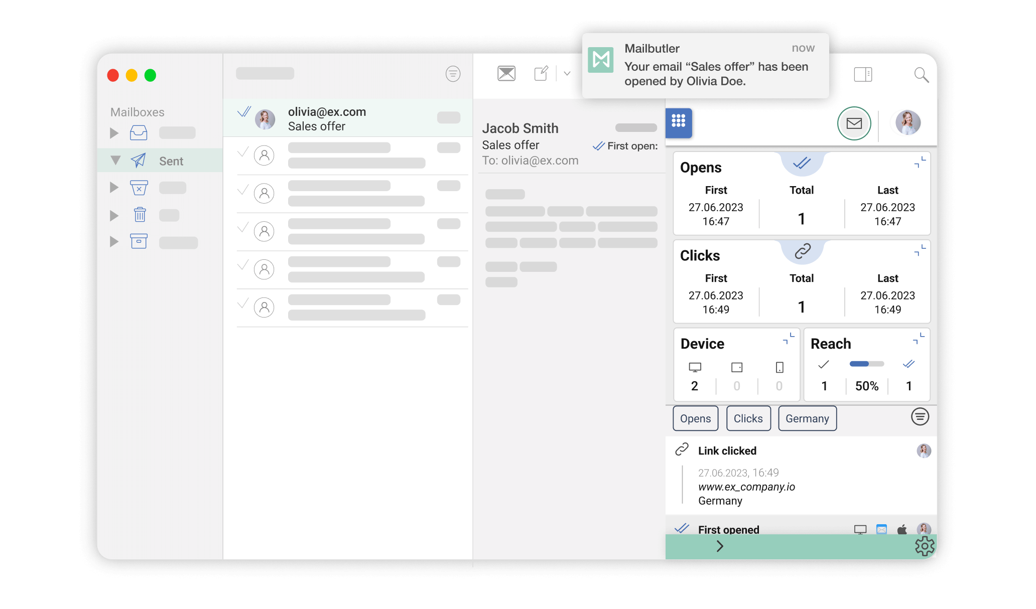Mailbutler Email Tracking integrated in Apple Mail
