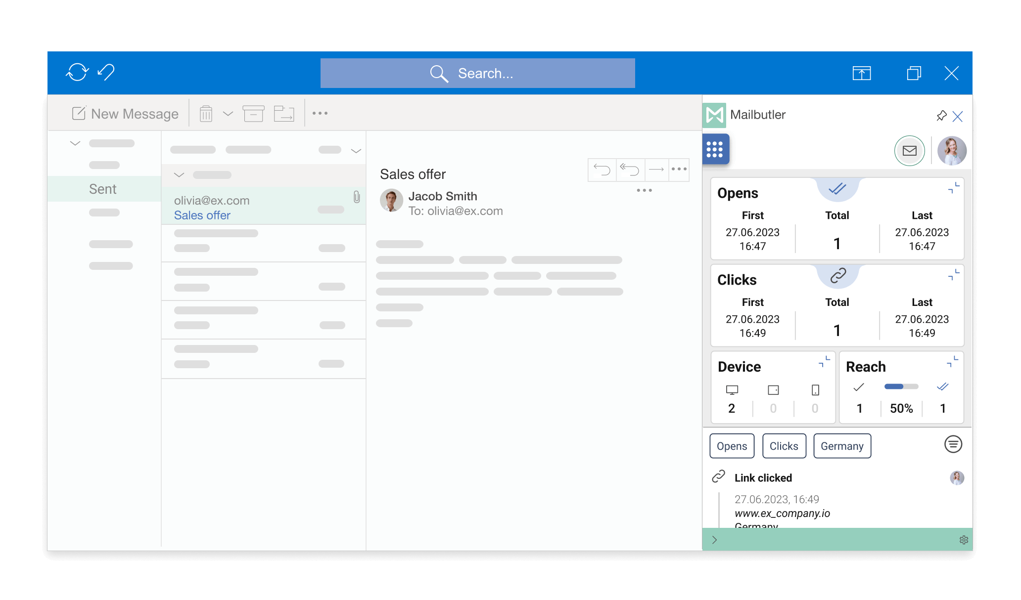 Mailbutler Email Tracking integrated in Outlook