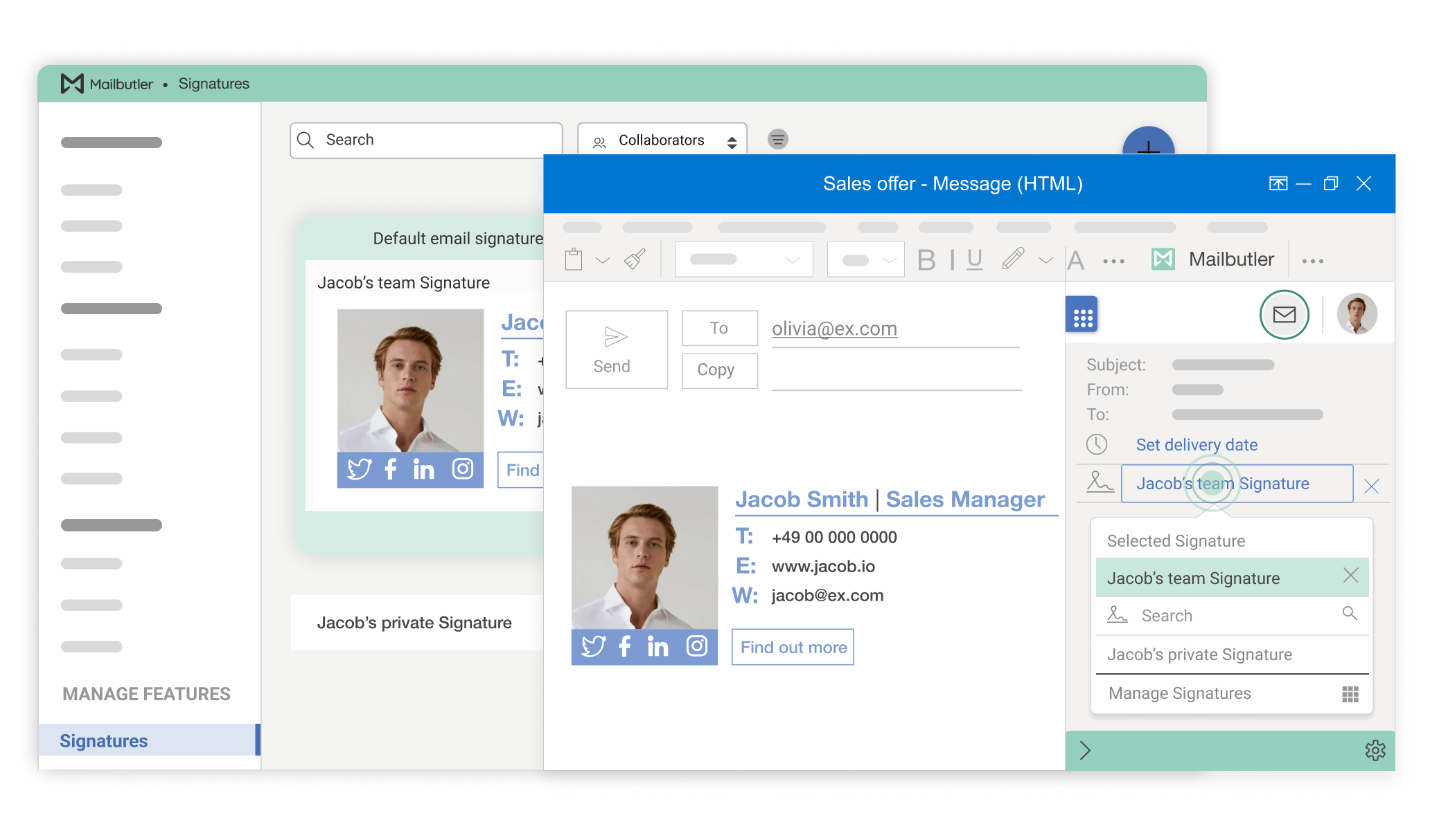 Mailbutler Signatures integrated into Outlook