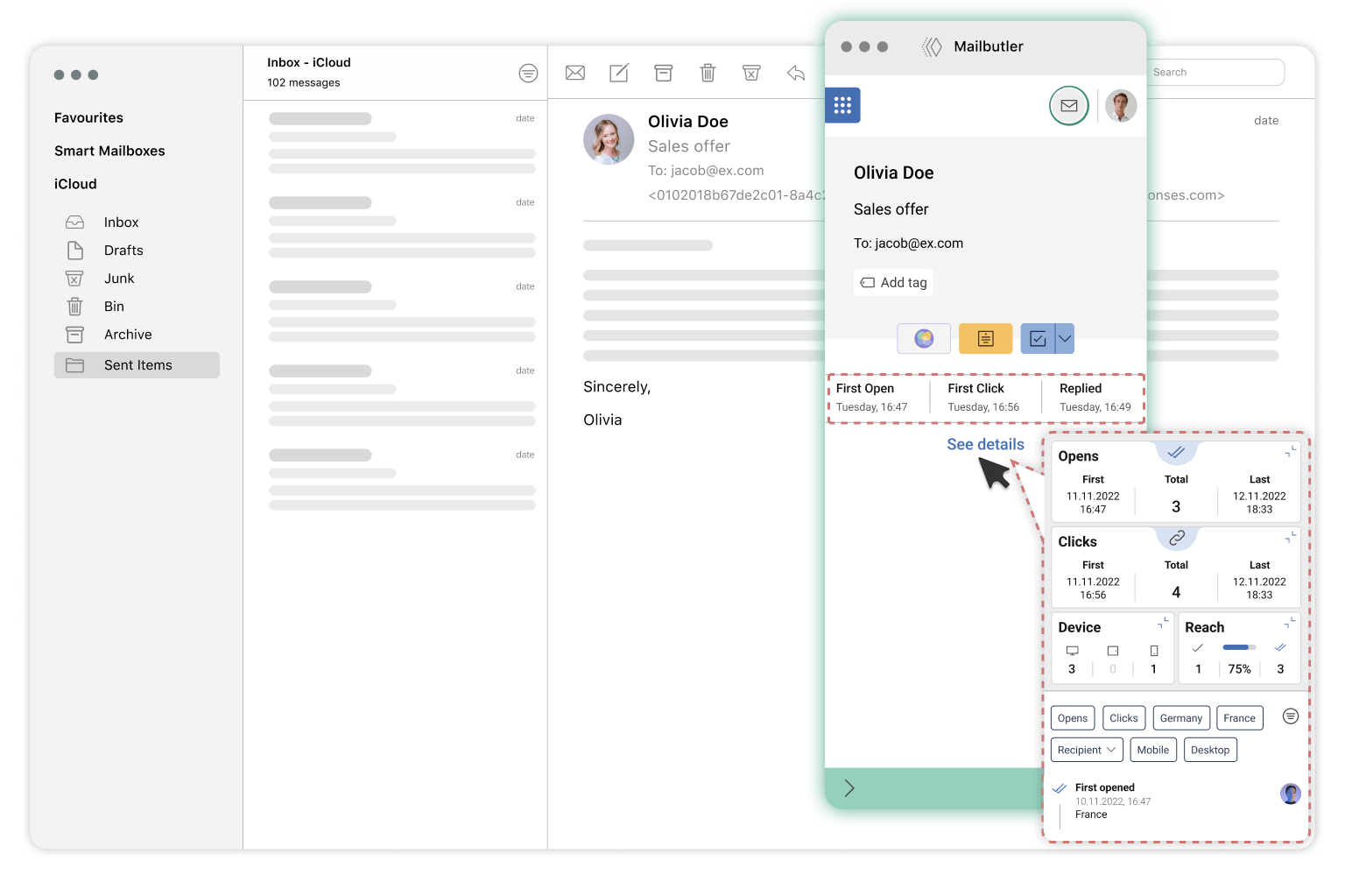 Tracking details in Mailbutler Sidebar