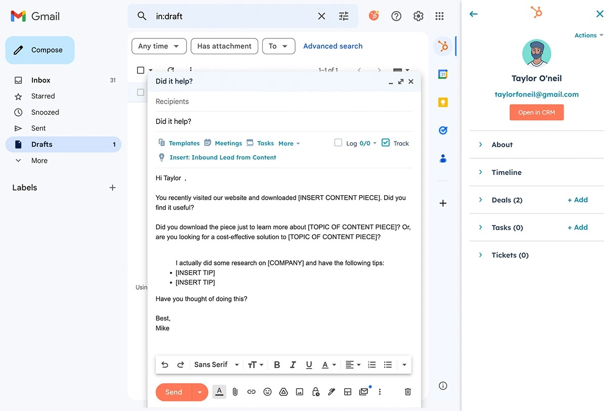 HubSpot email tracking
