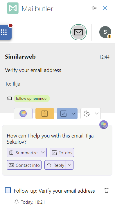 Mailbutler Tags on email follow up