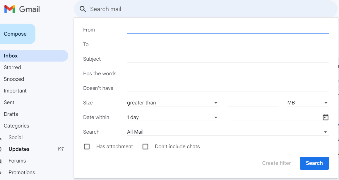 Advanced search in Gmail