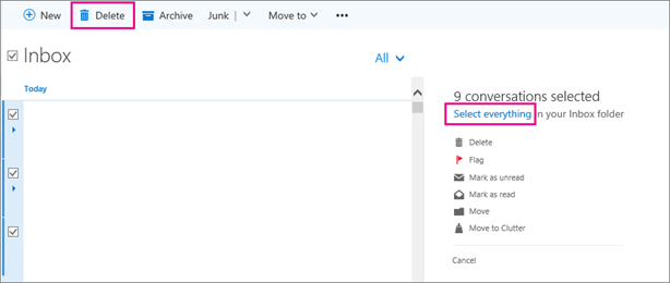 How to delete an email on Outlook