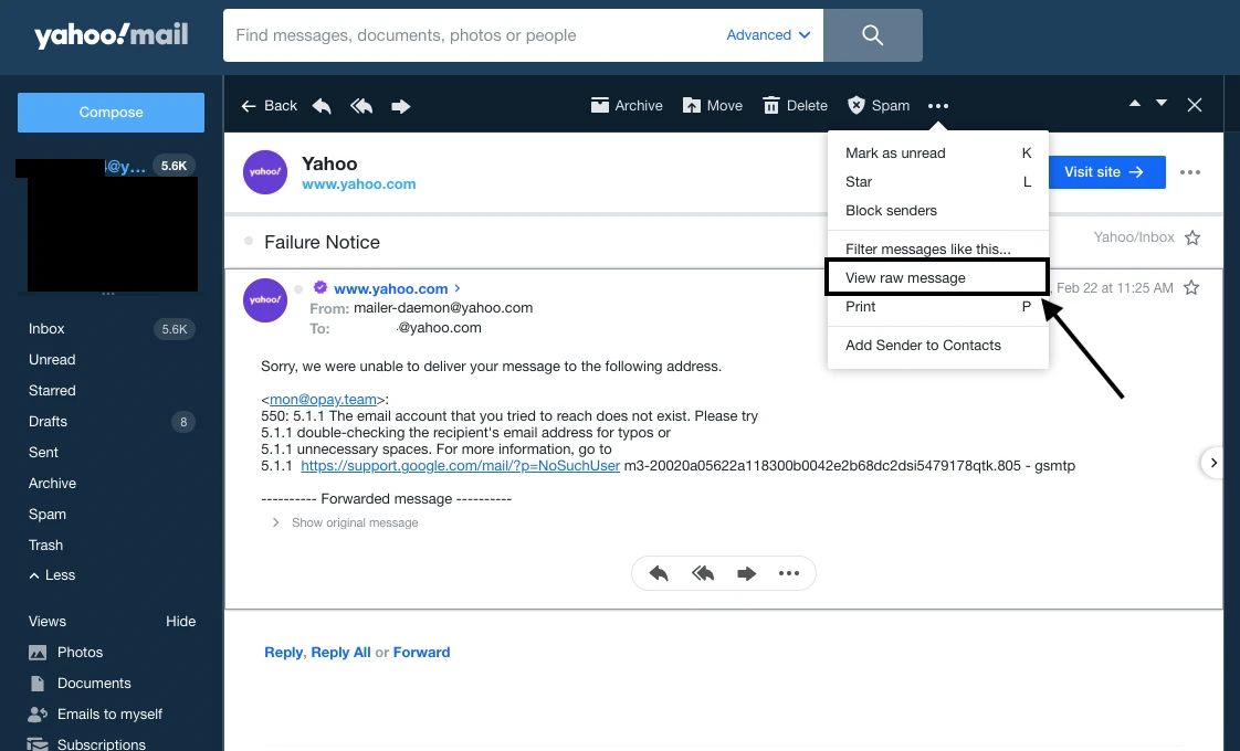 Email header in Yahoo